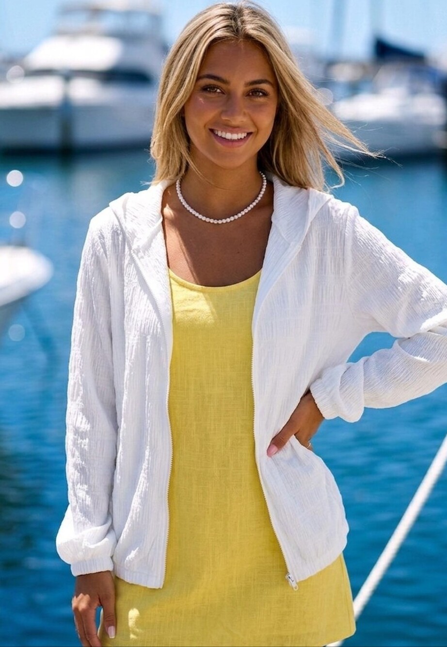 Lightweight Hooded Zip Jacket in Crisp White